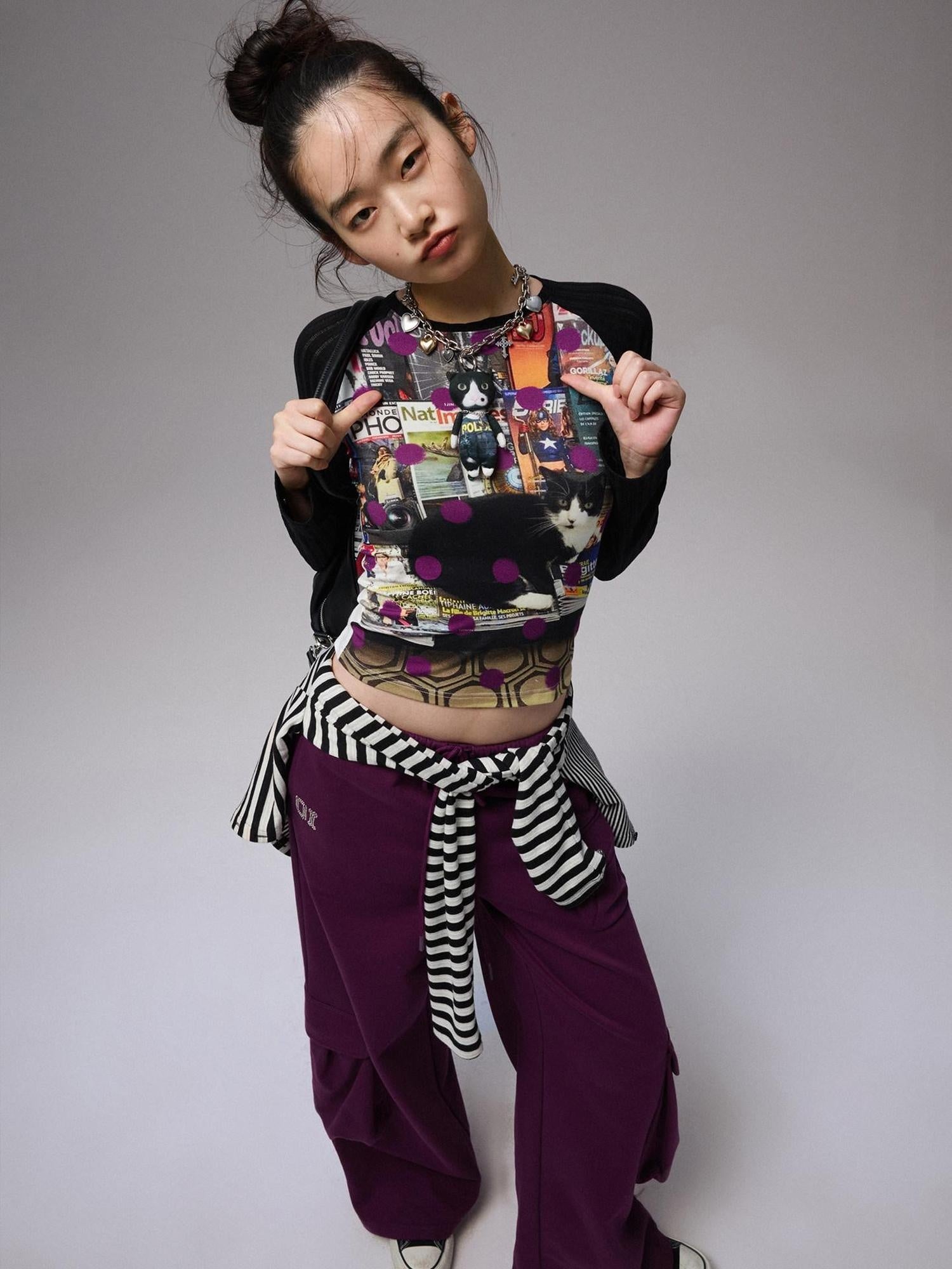 1JINN STUDIO Moisture Wicking Slim Fit Printed Round Neck Ladies Viscose Long Sleeve T-Shirts