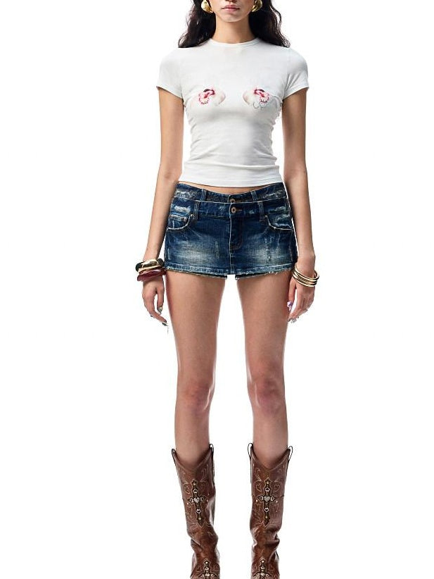 1JINN STUDIO Moisture Wicking Stretch Cotton Slim Floral Print Women Short Sleeve T-Shirts