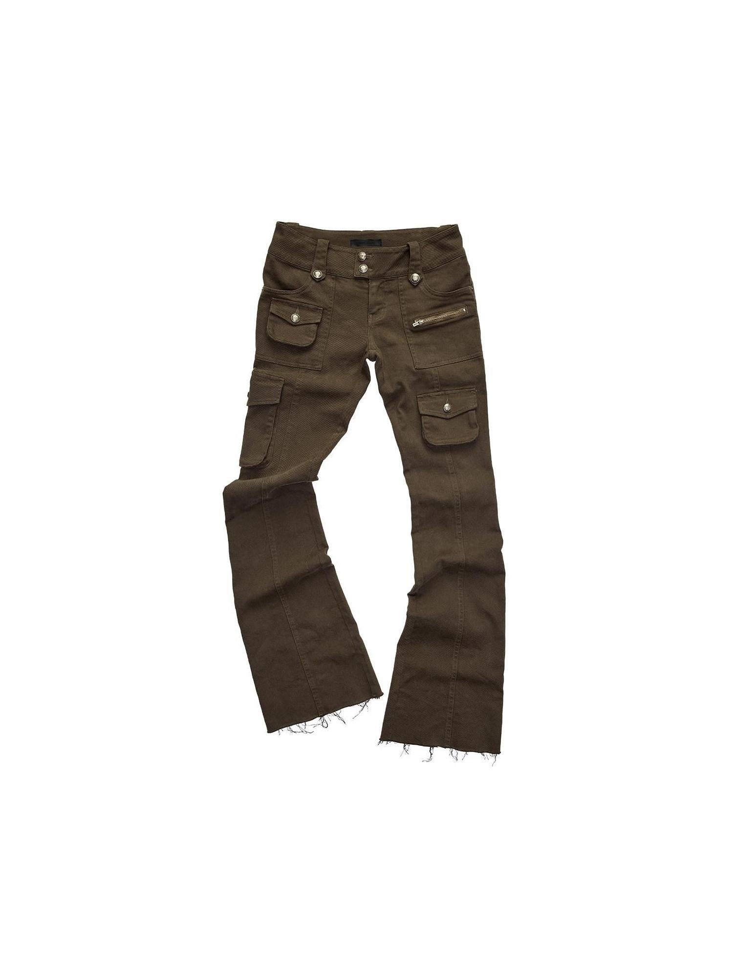 1JINN STUDIO Nylon Stretch Low Rise Utility Pocket American Women Micro Flare Flared Pants