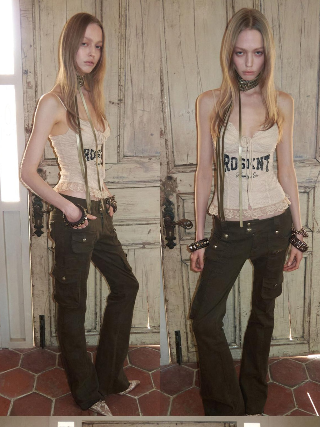 1JINN STUDIO Nylon Stretch Low Rise Utility Pocket American Women Micro Flare Flared Pants