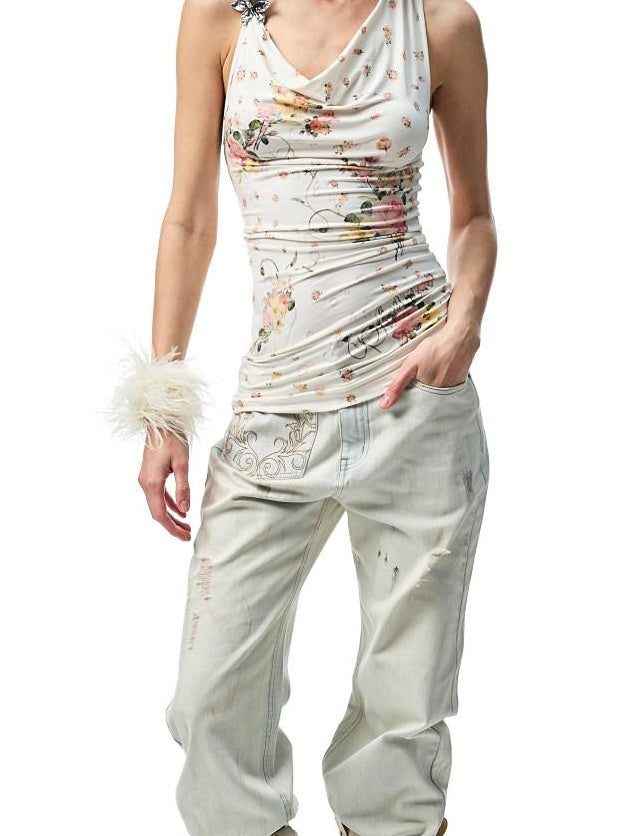 1JINN STUDIO Open Back Versatile Slim Fit Floral Leopard Print Women Viscose Tank Tops