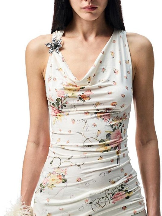 1JINN STUDIO Open Back Versatile Slim Fit Floral Leopard Print Women Viscose Tank Tops