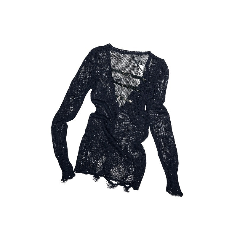 1JINN_STUDIO_Openwork_V-neck_Regular_Fit_Office_Knit_Pullover_Women_Acrylic_Blend_Sweaters_MISSTT