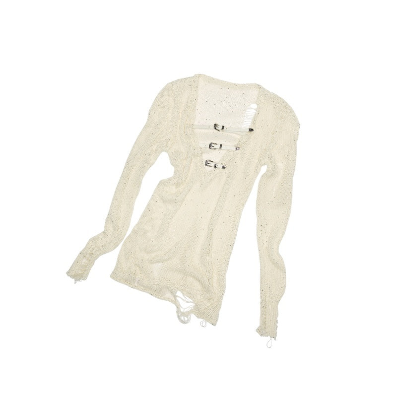 1JINN_STUDIO_Openwork_V-neck_Regular_Fit_Office_Knit_Pullover_Women_Acrylic_Blend_Sweaters_MISSTT