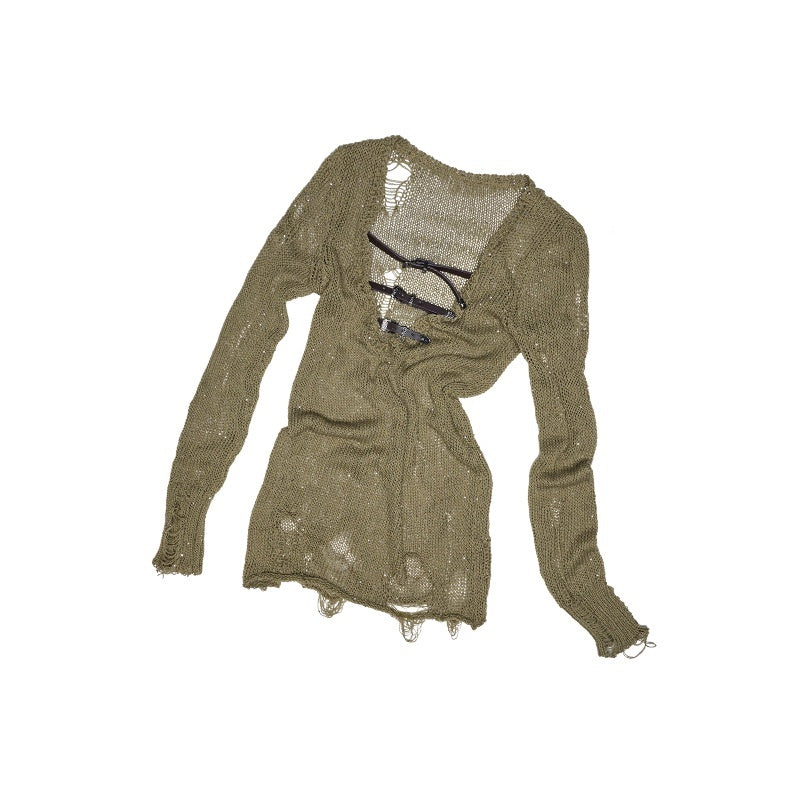 1JINN_STUDIO_Openwork_V-neck_Regular_Fit_Office_Knit_Pullover_Women_Acrylic_Blend_Sweaters_MISSTT