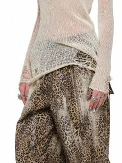 1JINN STUDIO Openwork V-neck Regular Fit Office Knit Pullover Women Acrylic Blend Sweaters