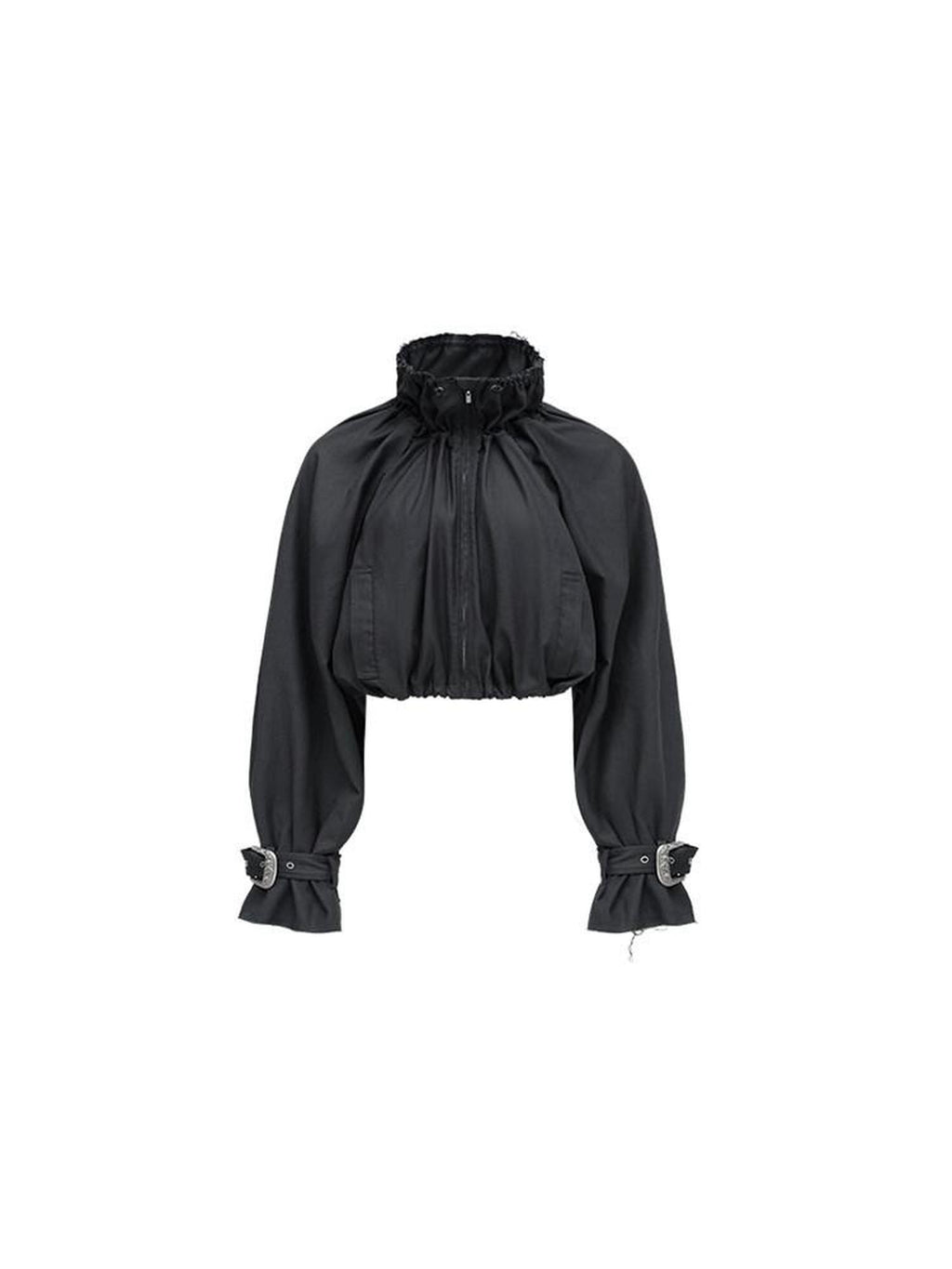 1JINN STUDIO Original Design Loose Fit Stand Collar For Women Solid Dark Gray Cropped Jackets