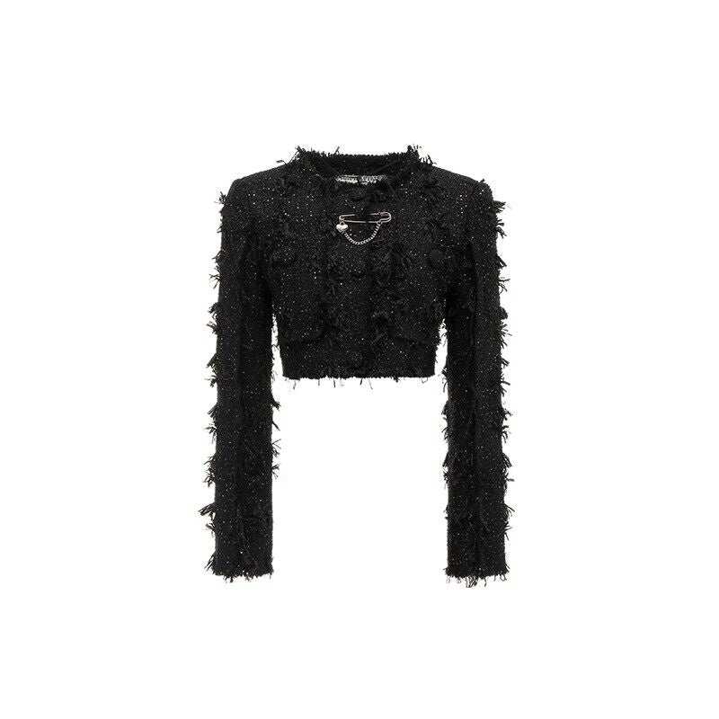 1JINN_STUDIO_Original_Slim_Cropped_Round_Neck_Black_Button_Poly_Blend_Women_Top_&_Skirt_Sets_MISSTT