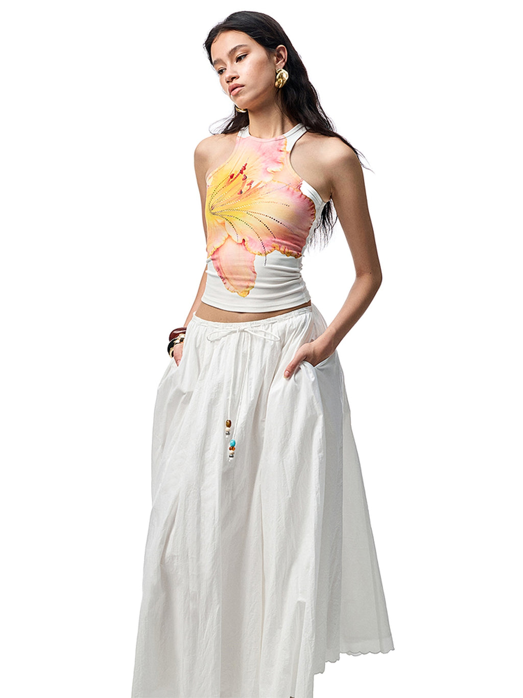 1JINN STUDIO Original Slim Fit Cotton Blend Round Neck Women Floral Print Tank Tops