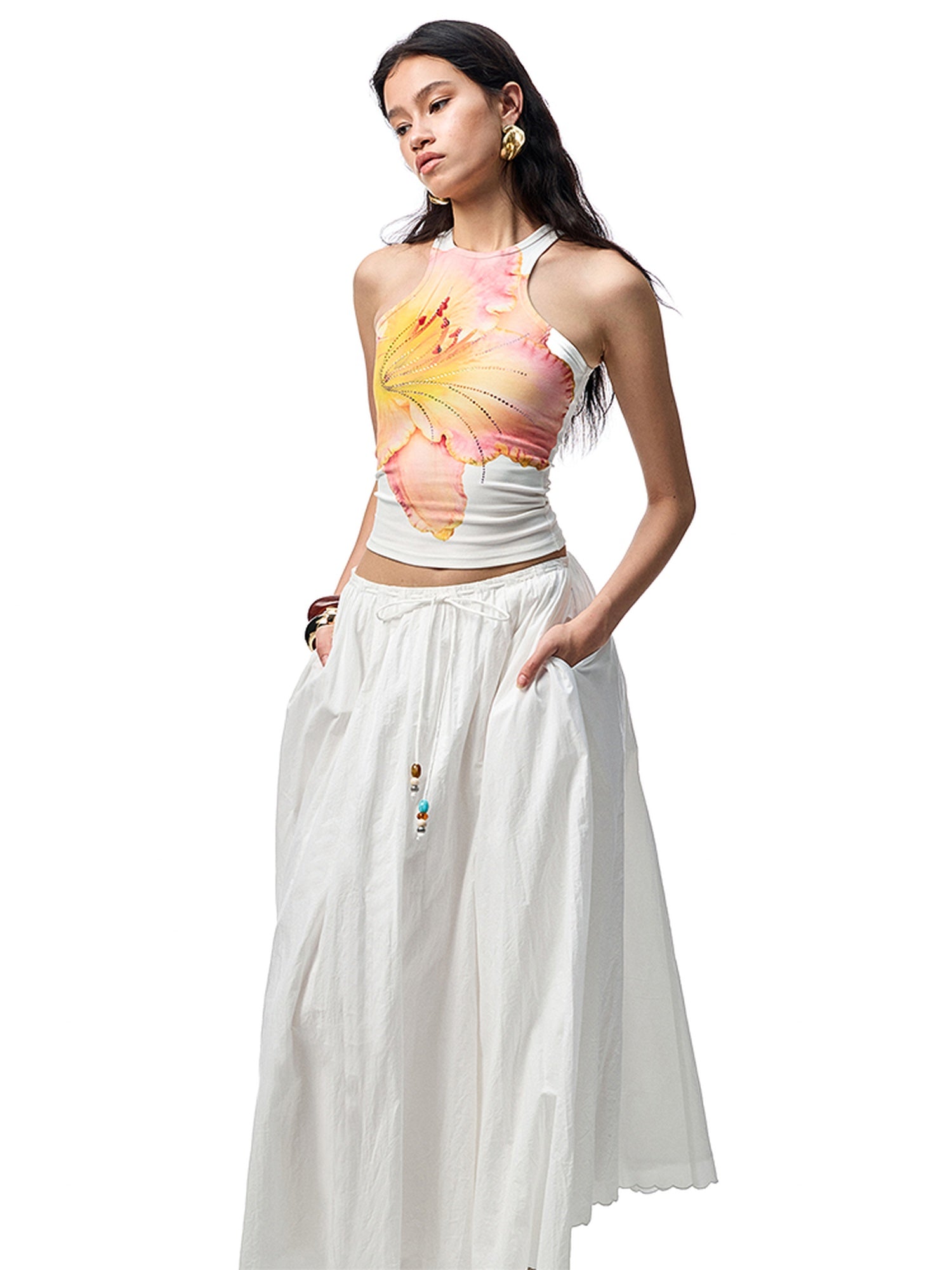 1JINN STUDIO Original Slim Fit Cotton Blend Round Neck Women Floral Print Tank Tops
