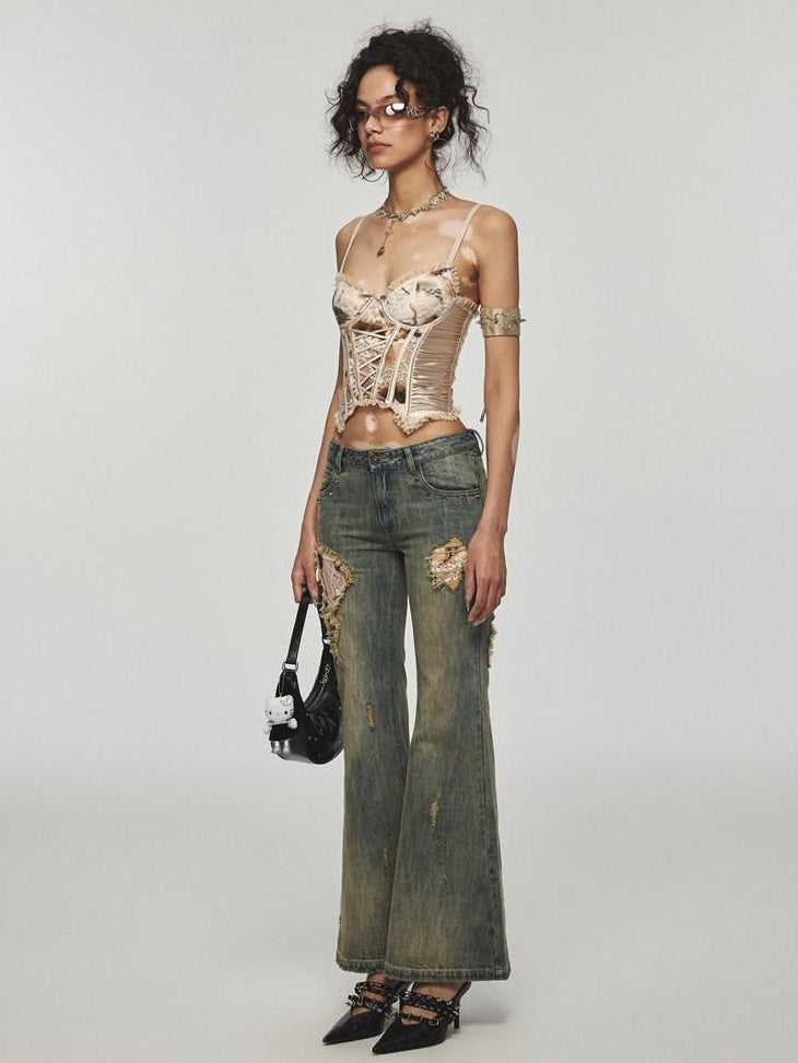 1JINN STUDIO Original Tie Dye Mesh Cropped Slim Fit Padded Strappy Women Camisoles