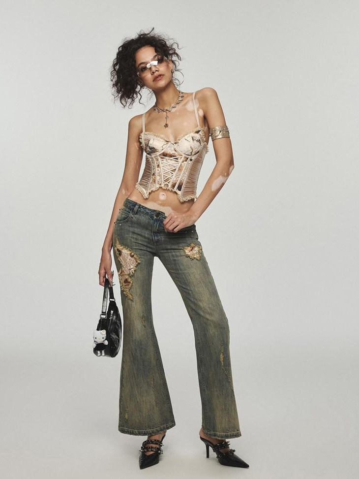 1JINN STUDIO Original Tie Dye Mesh Cropped Slim Fit Padded Strappy Women Camisoles