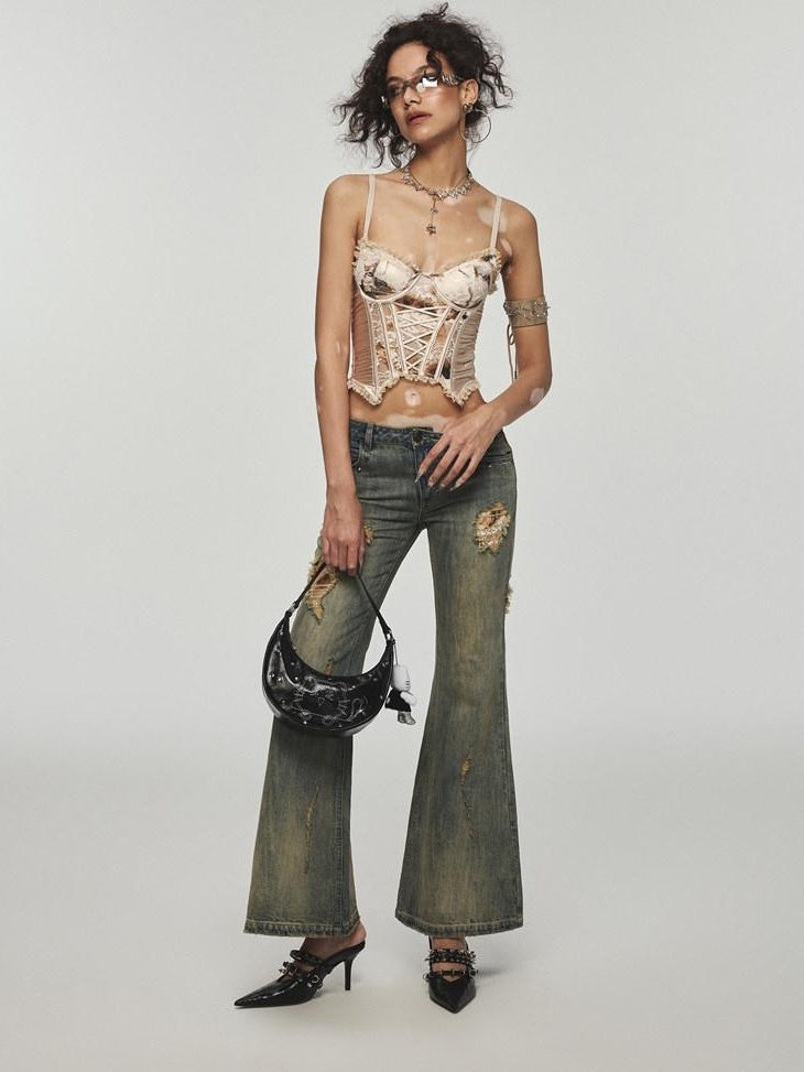 1JINN STUDIO Original Tie Dye Mesh Cropped Slim Fit Padded Strappy Women Camisoles