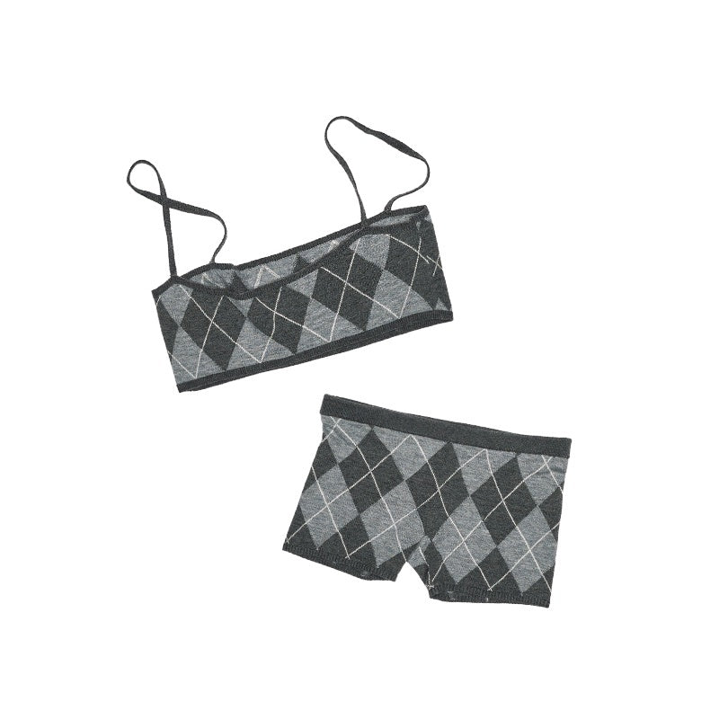 1JINN_STUDIO_Plaid_Slim_Fit_Cropped_Short_Sleeve_Women_Bustier_Cami_Top_&_Shorts_Sets_MISSTT