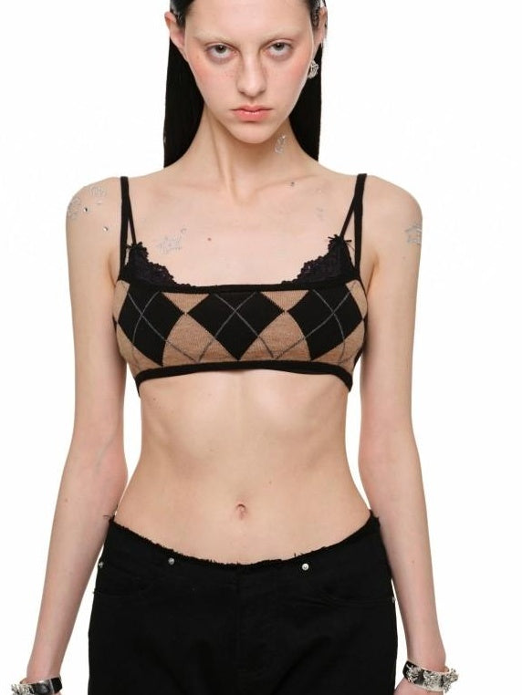 1JINN STUDIO Plaid Slim Fit Cropped Short Sleeve Women Bustier Cami Top & Shorts Sets