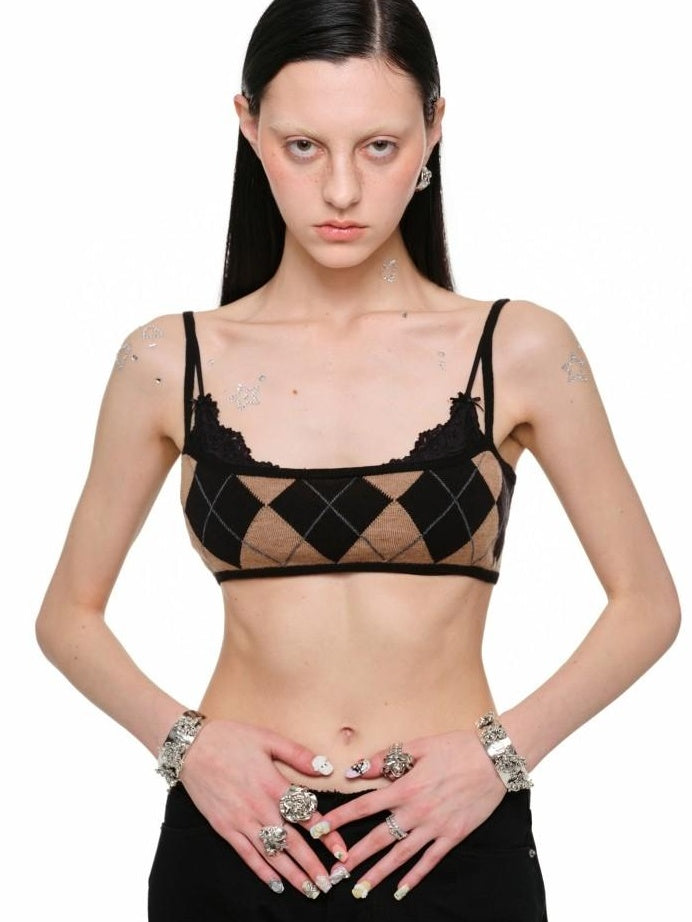 1JINN STUDIO Plaid Slim Fit Cropped Short Sleeve Women Bustier Cami Top & Shorts Sets