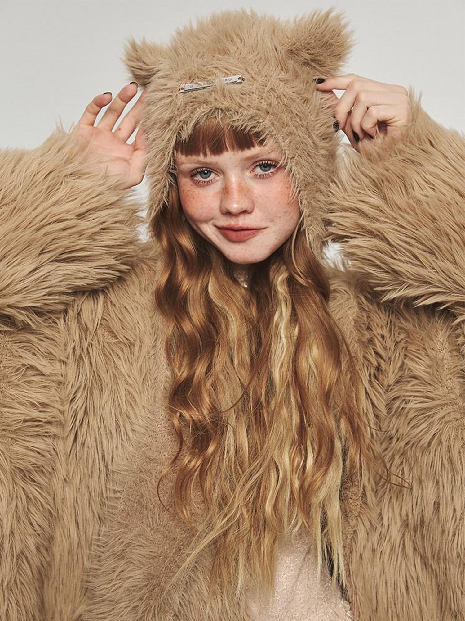 1JINN STUDIO Plush Mink Touch Oversized Street Style Solid Knit Women Faux Fur Coats