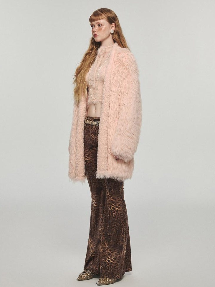 1JINN STUDIO Plush Mink Touch Oversized Street Style Solid Knit Women Faux Fur Coats