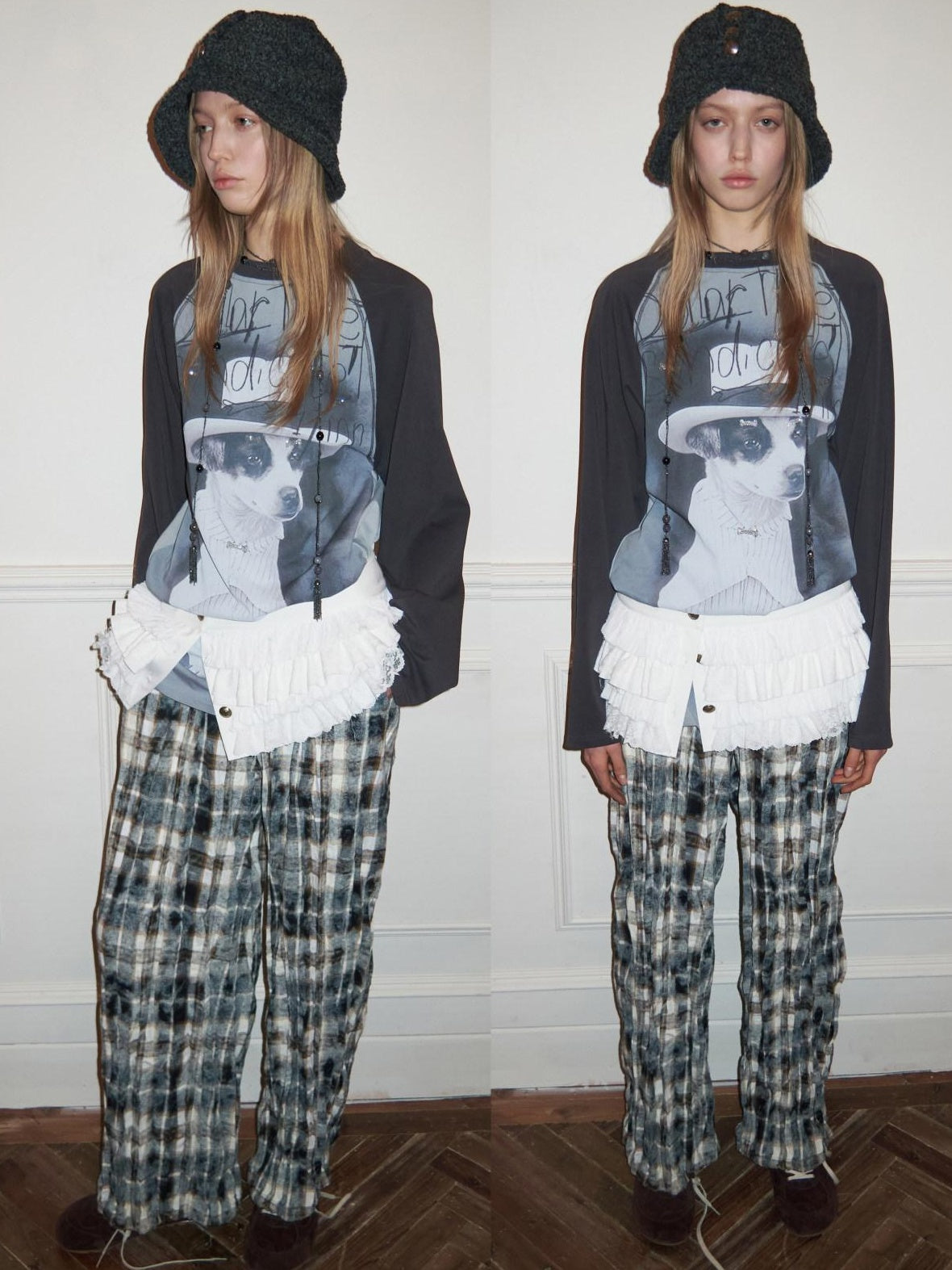 1JINN STUDIO Pressed Pleated Plaid Low Waist American Cargo Style For Women Wide Leg Pants