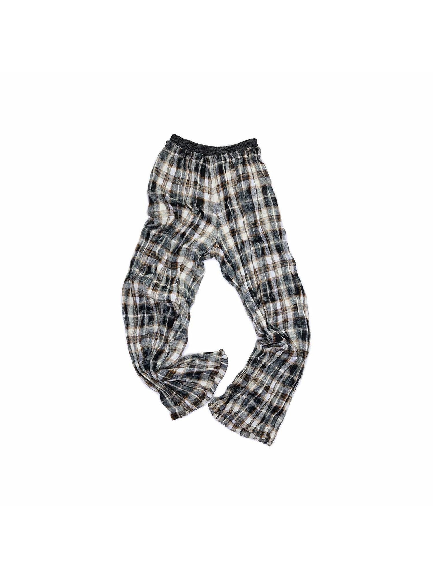 1JINN STUDIO Pressed Pleated Plaid Low Waist American Cargo Style For Women Wide Leg Pants