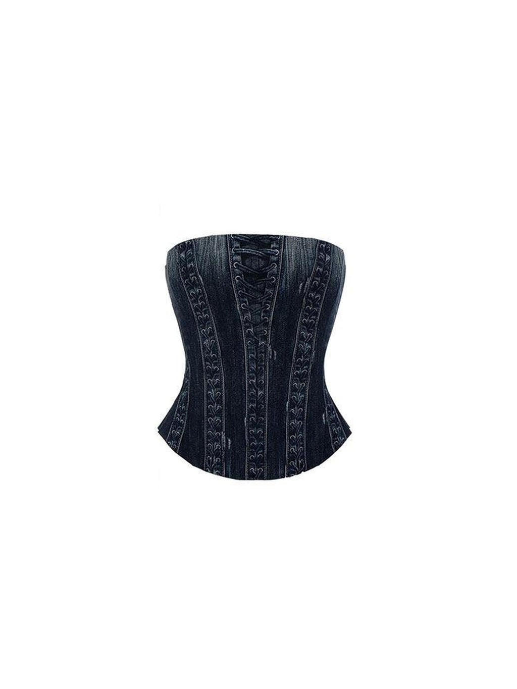 1JINN STUDIO Printed Slim Fit Street Style For Women Black Denim No Pad Tube Tops