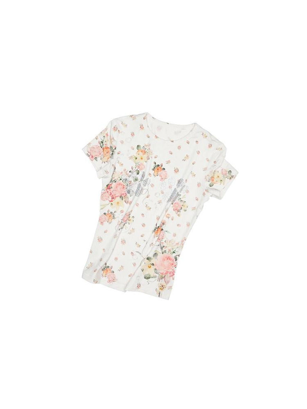 1JINN STUDIO Quick Dry Floral Sparkle Slim Crop Commuter Women Short Sleeve T-Shirts