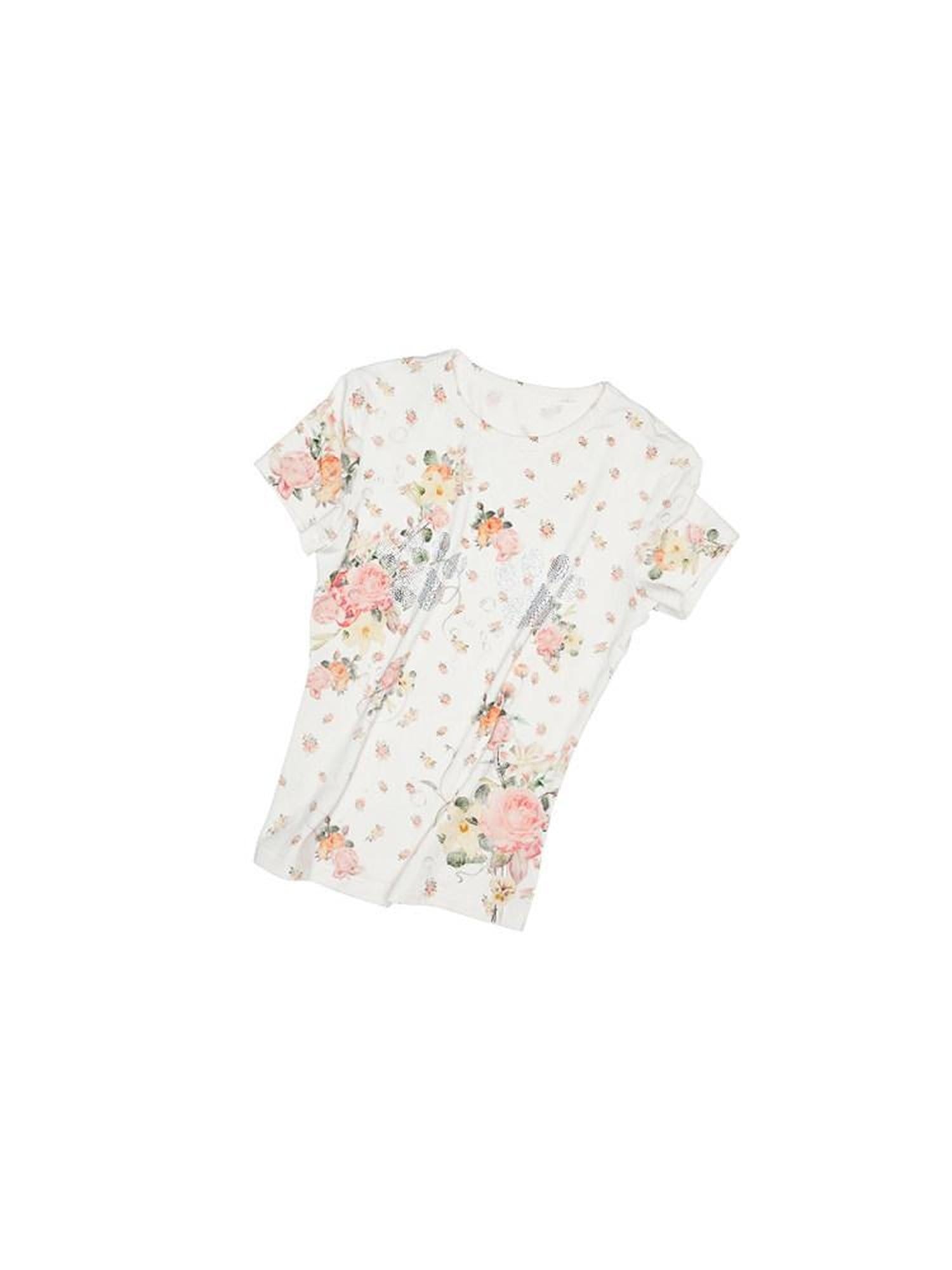 1JINN STUDIO Quick Dry Floral Sparkle Slim Crop Commuter Women Short Sleeve T-Shirts