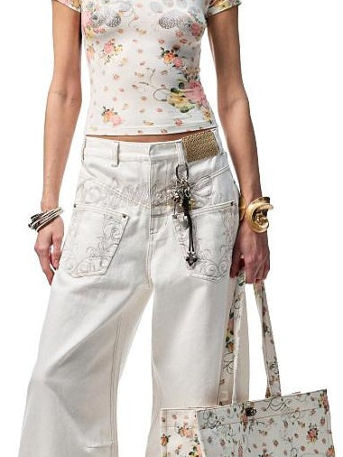 1JINN STUDIO Quick Dry Floral Sparkle Slim Crop Commuter Women Short Sleeve T-Shirts