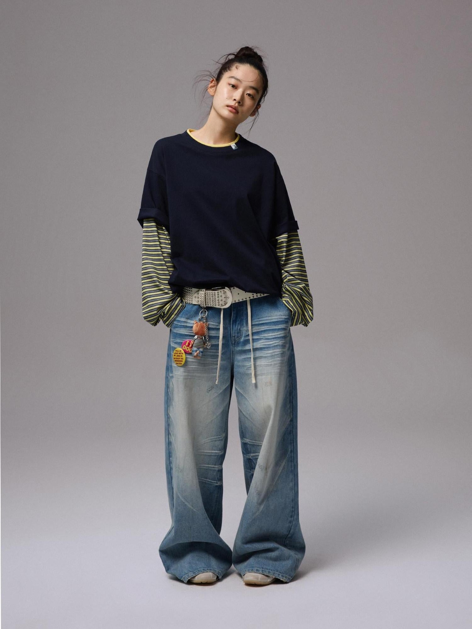 1JINN STUDIO Quick Dry Patchwork Cross Print Slim Commuter Women Oversized T-Shirts