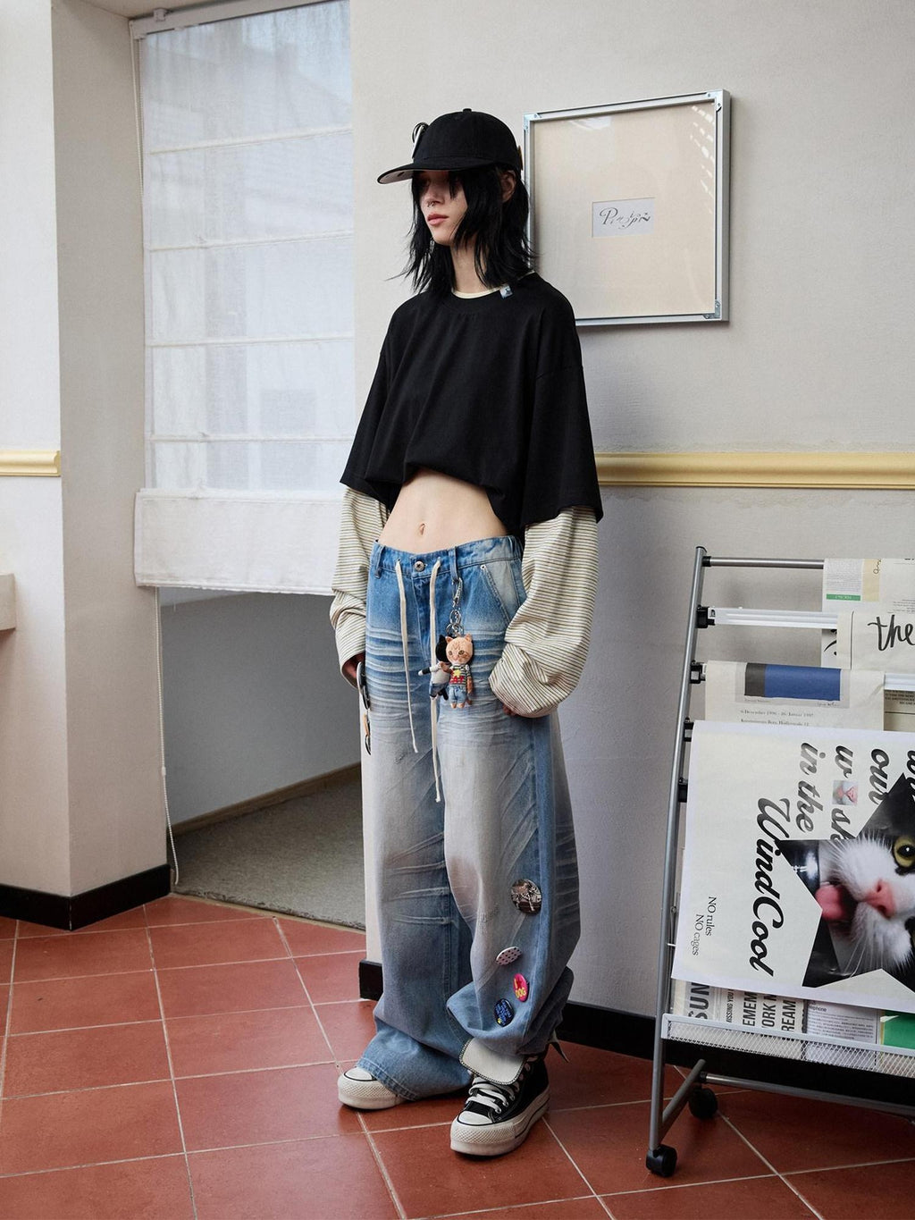 1JINN STUDIO Quick Dry Patchwork Cross Print Slim Commuter Women Oversized T-Shirts