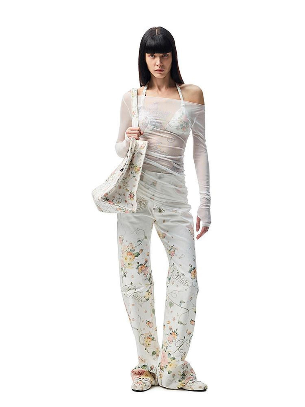 1JINN STUDIO Quick Dry Rhinestone Floral Office Slim Boat Neck Womens Long Sleeve T-Shirts