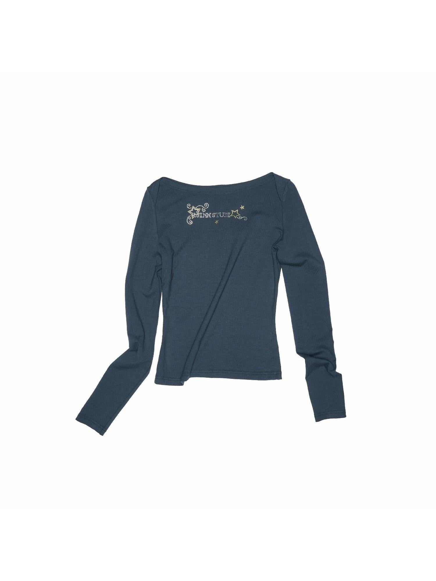 1JINN STUDIO Quick Dry Slim Cross Print Office Women Boat Neck Long Sleeve T-Shirts