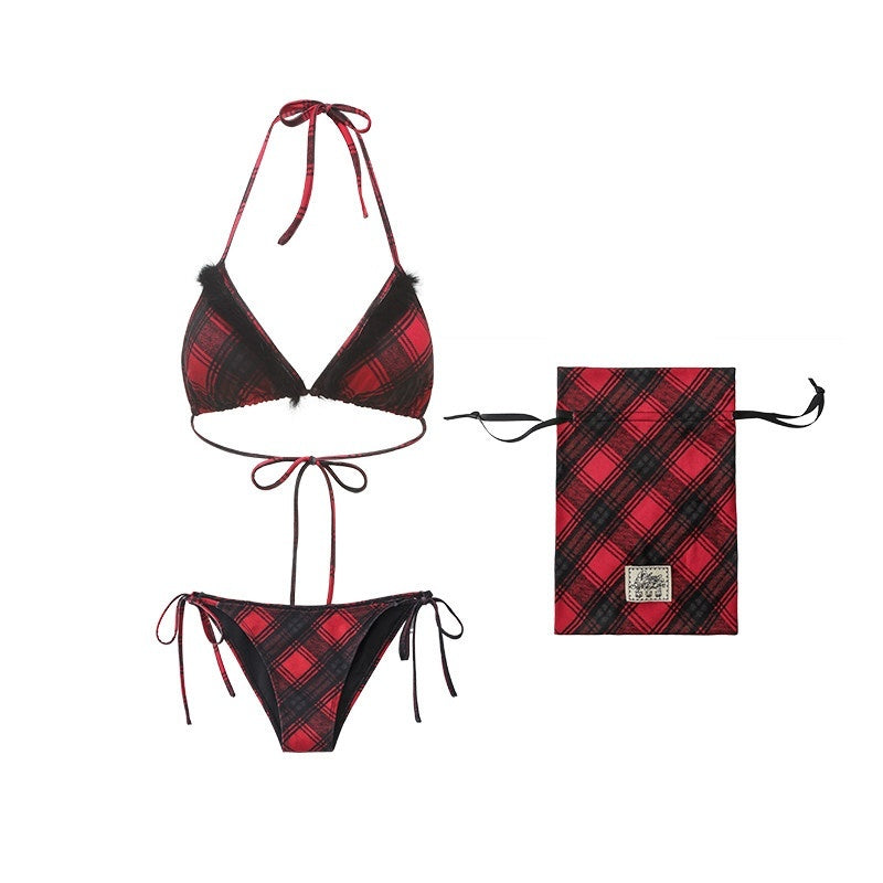 1JINN_STUDIO_Red_Plaid_Triangle_Bikini_Genuine_Rabbit_Fur_Trim_Swimwear_Bikinis_Bikini_Sets_MISSTT