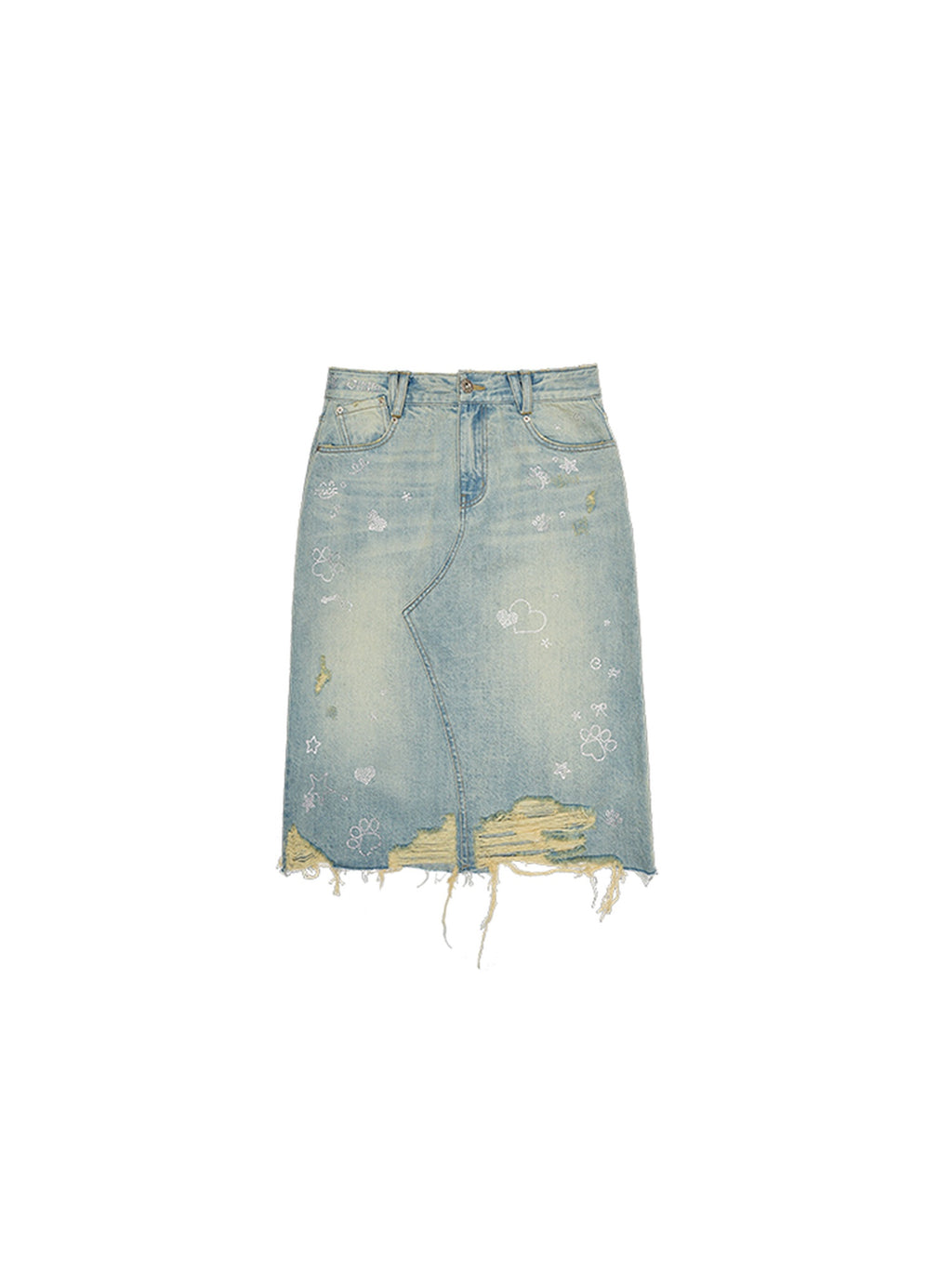 1JINN STUDIO Regenerated Fiber Cotton Blend Commuter Vintage Wash Loose Mid Rise Denim Skirts