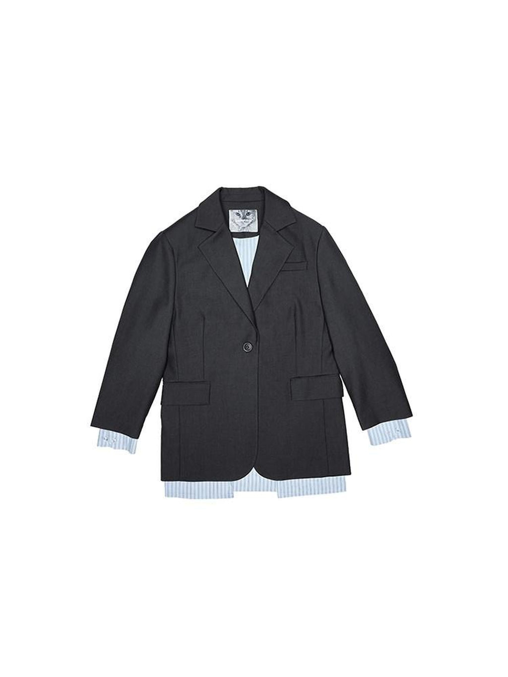 1JINN STUDIO Relaxed Faux Layered Single Breasted Notch Lapel Women Office Dark Gray Blazers