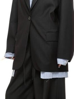 1JINN STUDIO Relaxed Faux Layered Single Breasted Notch Lapel Women Office Dark Gray Blazers