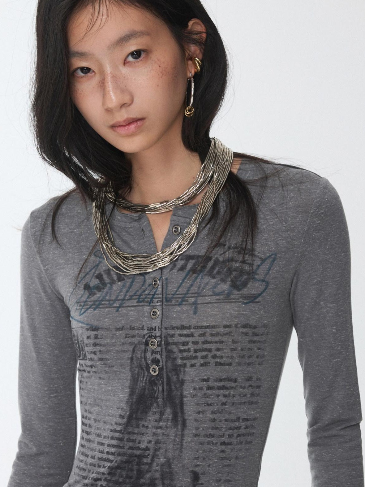1JINN STUDIO Retro Slim Fit Cropped Polka Dot Print Round Neck Women Long Sleeve T-Shirts