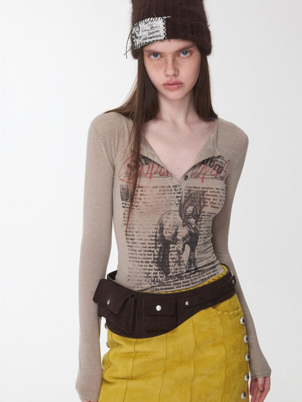 1JINN STUDIO Retro Slim Fit Cropped Polka Dot Print Round Neck Women Long Sleeve T-Shirts