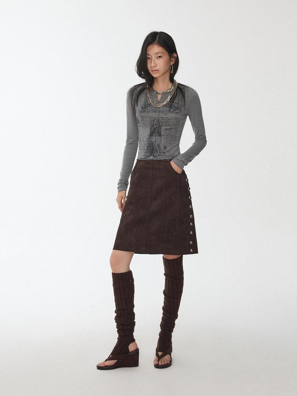 1JINN STUDIO Retro Slim Fit Cropped Polka Dot Print Round Neck Women Long Sleeve T-Shirts