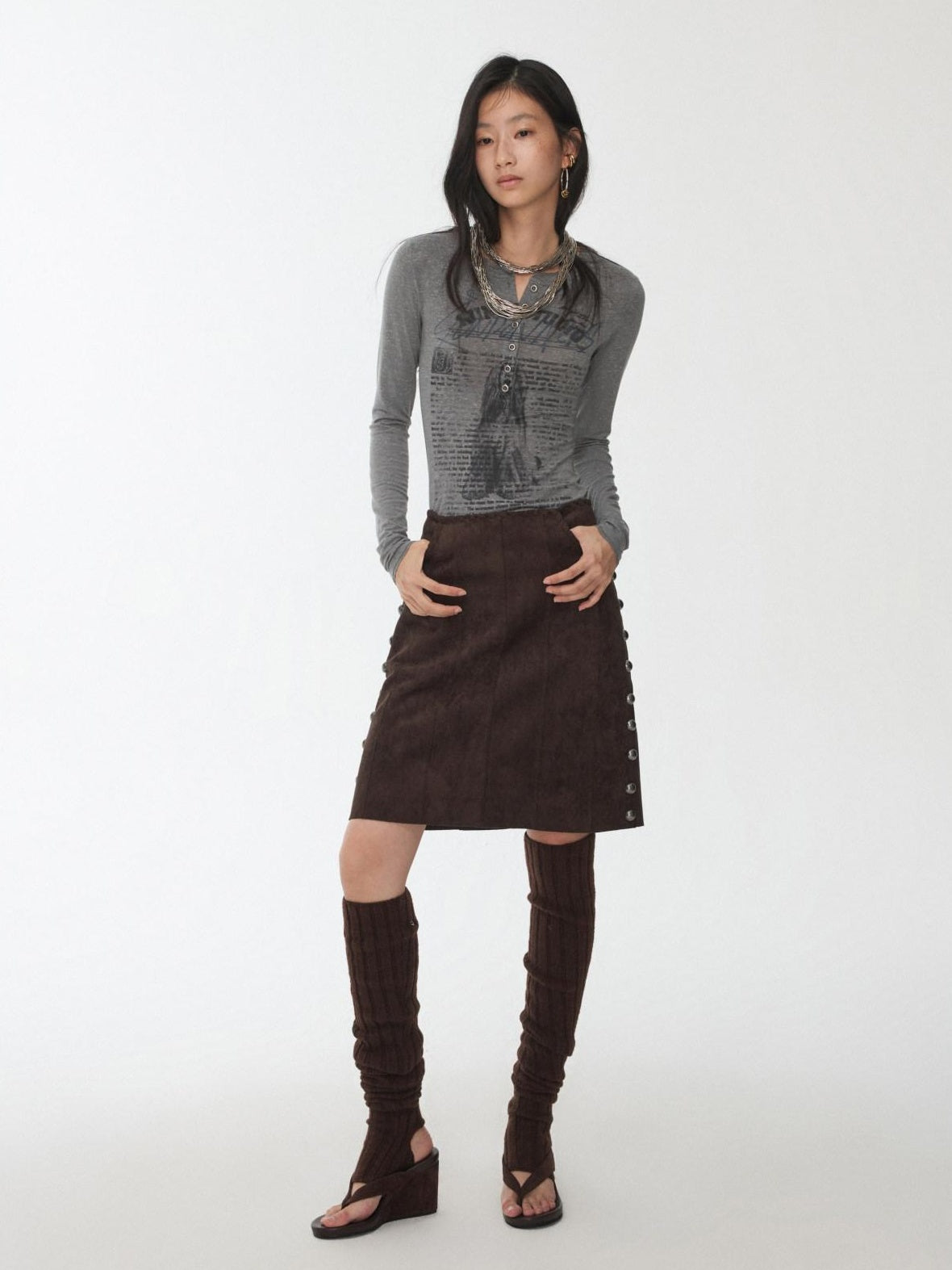 1JINN STUDIO Retro Slim Fit Cropped Polka Dot Print Round Neck Women Long Sleeve T-Shirts
