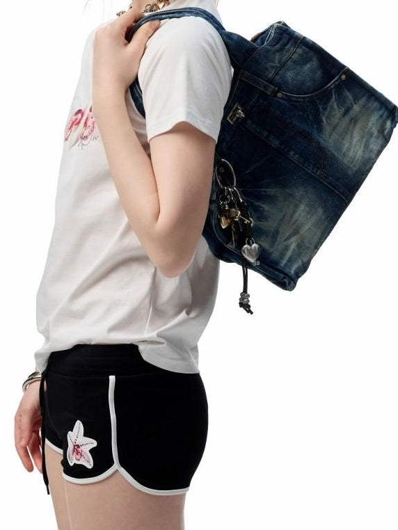 1JINN STUDIO Rhinestone Low Waist Slim Drawstring Versatile Womens Mini Shorts