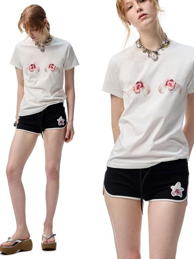 1JINN STUDIO Rhinestone Low Waist Slim Drawstring Versatile Womens Mini Shorts