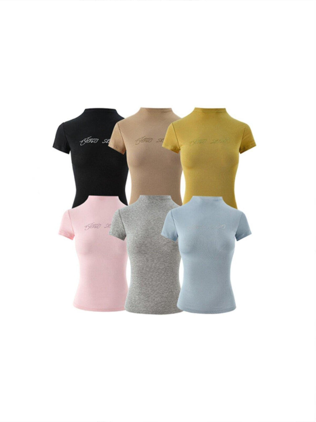 1JINN STUDIO Rhinestone Slim Fit Street Cropped Round Neck Women Short Sleeve T-Shirts