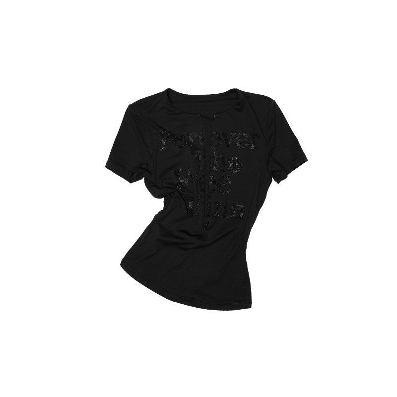 1JINN_STUDIO_Rhinestone_Slim_Fit_V-neck_Women_Stretch_Nylon_Black_Short_Sleeve_T-Shirts_MISSTT