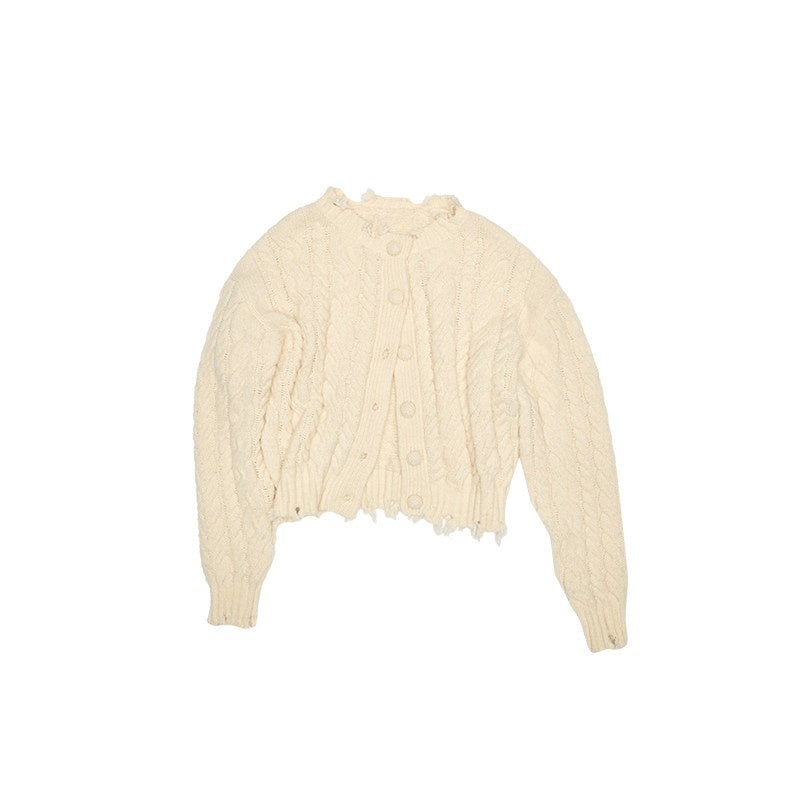 1JINN_STUDIO_Ripped_Button_Cardigan_Casual_Regular_Fit_Wool_Blend_Women_Knit_Top_&_Skirt_Sets_MISSTT
