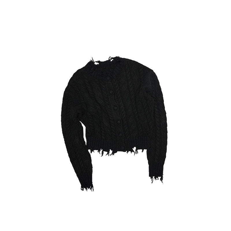 1JINN_STUDIO_Ripped_Button_Cardigan_Casual_Regular_Fit_Wool_Blend_Women_Knit_Top_&_Skirt_Sets_MISSTT