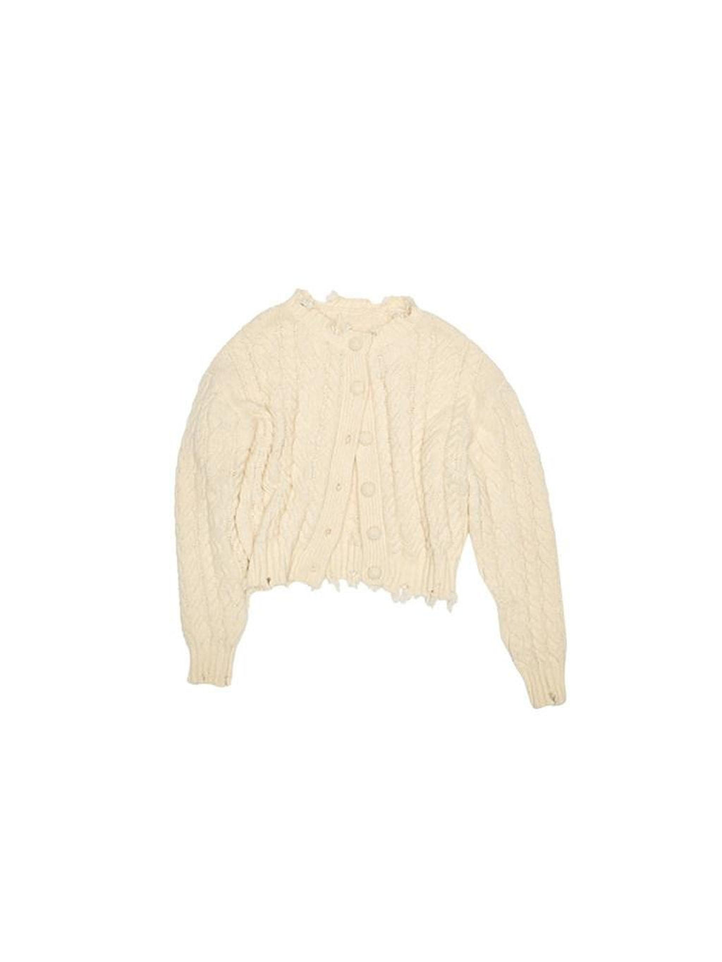 1JINN STUDIO Ripped Button Cardigan Casual Regular Fit Wool Blend Women Knit Top & Skirt Sets