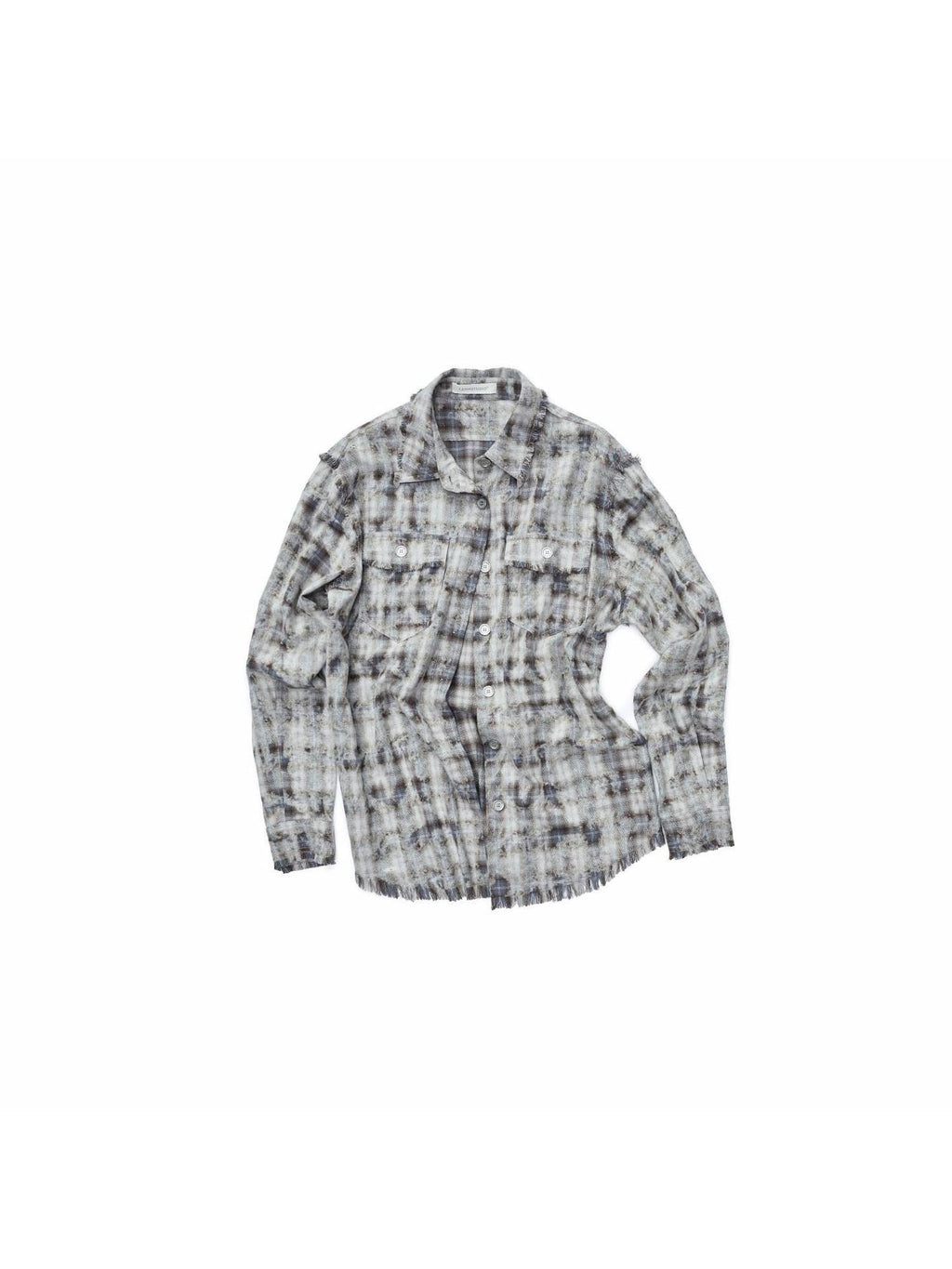 1JINN STUDIO Shape Retaining Vintage Slim Fit Frayed Hem Women Distressed Plaid Shackets