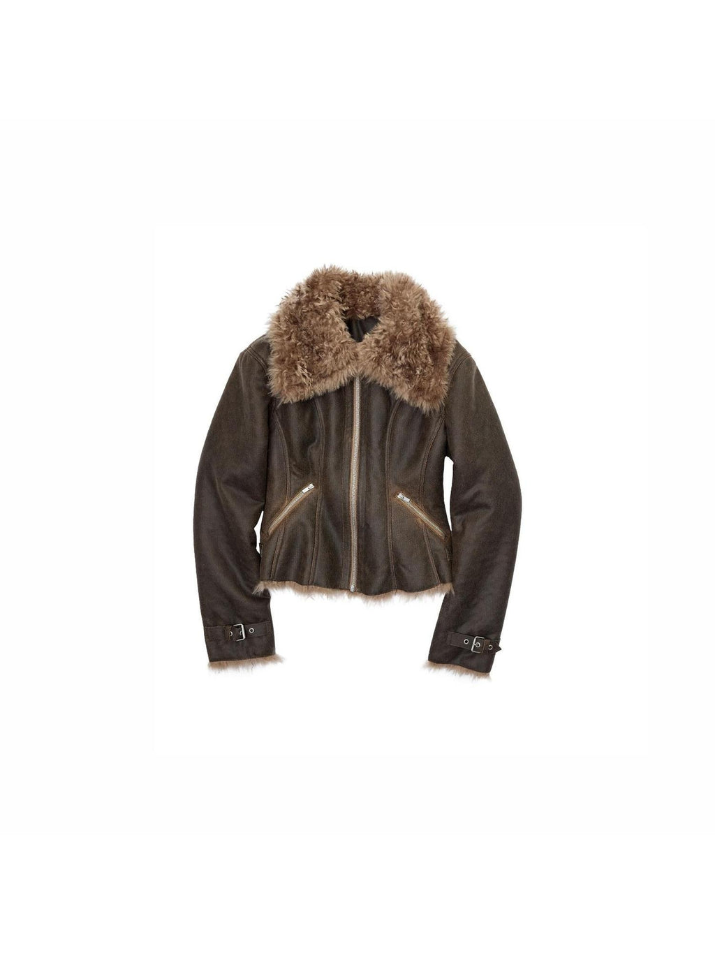1JINN STUDIO Shearling Lined Casual Cropped Button Women Vintage Brown Leather Jackets