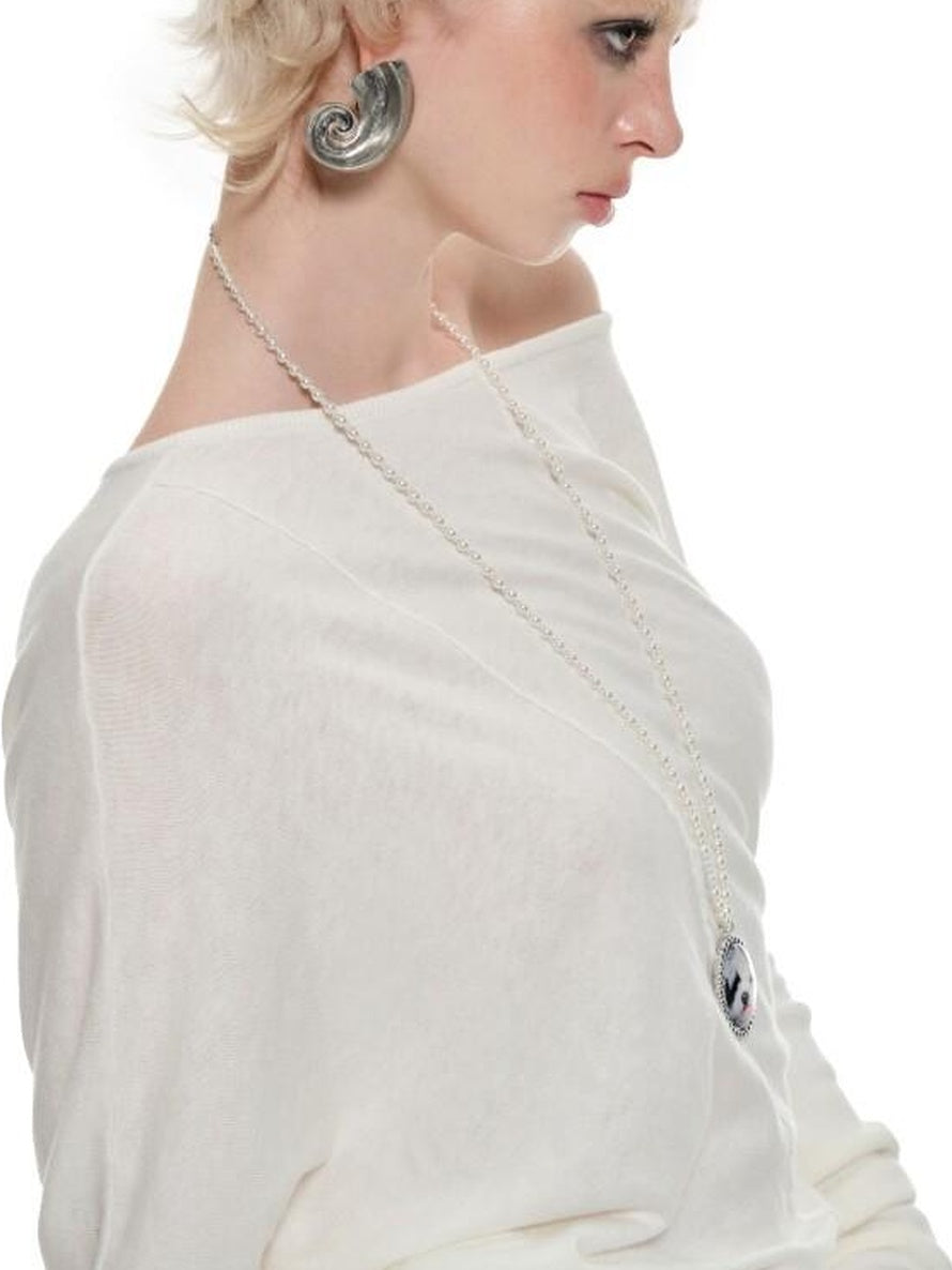 1JINN STUDIO Silk Blend Cotton Asymmetric Slant Neck Street Style Women Long Sleeve T-Shirts